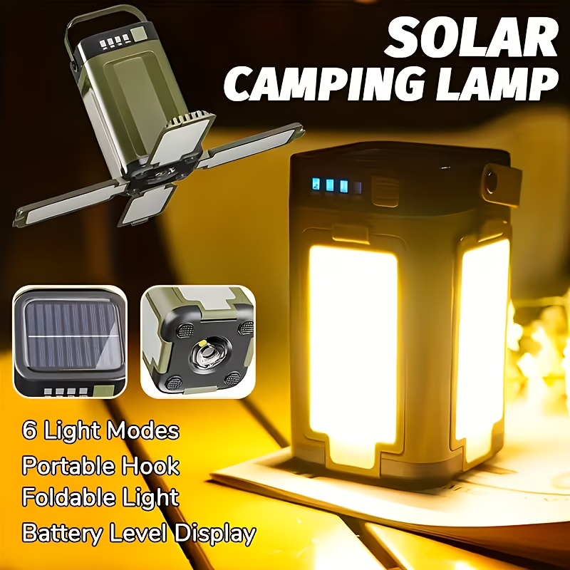 Outdoor Power For Camping - ไฟแคมป์ปิ้งพกพาพลังงานแสงอาทิตย์ ชาร์จไฟด้วยพลังงานแสงอาทิตย์ พับเก็บได้ แบตเตอรี่สำรอง 2000mah พร้อมหน้าจอแสดงผลอัจฉริยะ