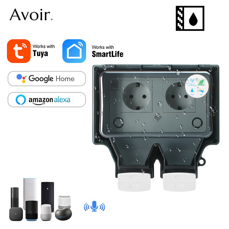 Outdoor Power Parts - Avoir Tuya ผนังซ็อกเก็ตไฟฟ้า Ip66ซ็อกเก็ตกันน้ำพร้อมฝาครอบปลั๊กอัจฉริยะไวไฟ Eu มาตรฐานกลางแจ้งกันฝนซ็อกเก็ต