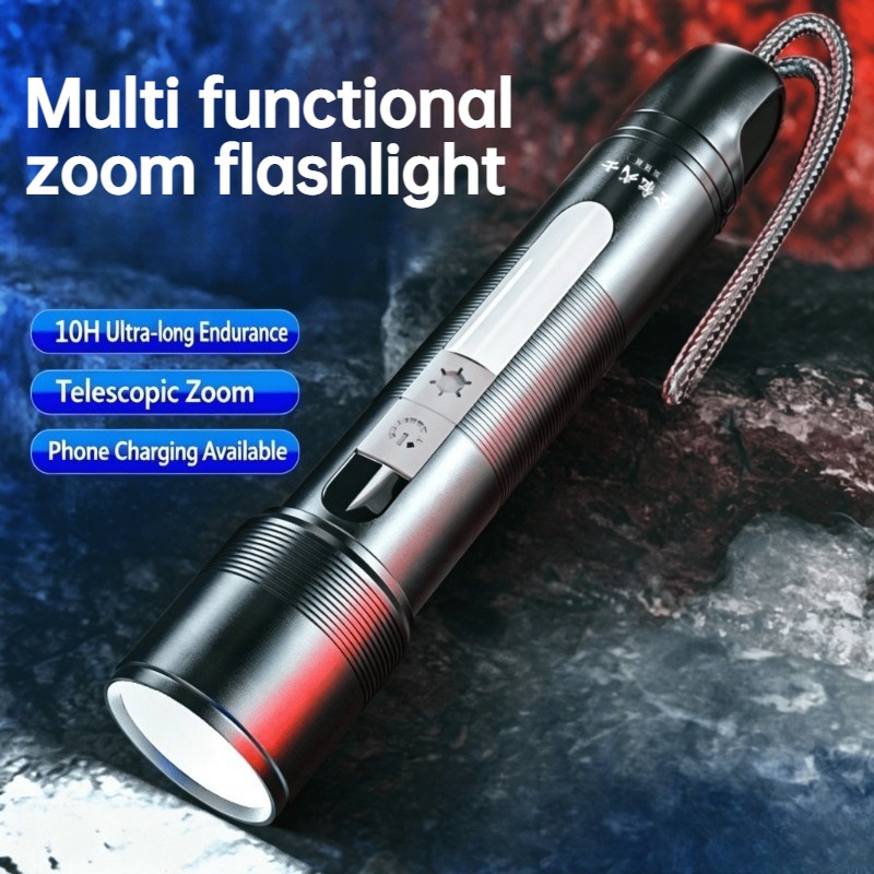 Outdoor Power For Camping - ไฟฉาย LED อเนกประสงค์ซูมได้ COB ไฟด้านข้างแบบชาร์จไฟได้พาวเวอร์แบงค์แบบพกพาไฟฉายกันน้ำกลางแจ้งแคมป์ปิ้งเดินป่า