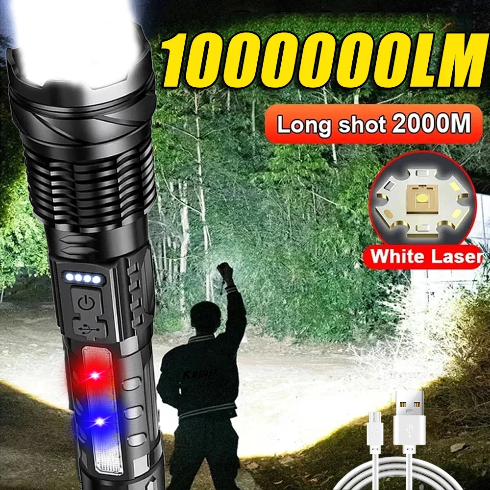 Outdoor Power For Camping - ไฟฉาย LED อันทรงพลัง ไฟแคมป์ปิ้งแบบชาร์จไฟได้พร้อมไฟด้านข้าง ไฟฉายระยะไกลที่สว่างเป็นพิเศษสำหรับการเดินป่าตกปลากลางแจ้ง