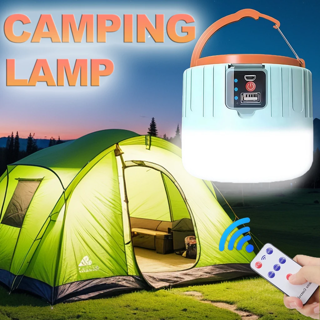 Outdoor Power For Camping - โคมไฟตั้งแคมป์พลังงานแสงอาทิตย์แบบชาร์จไฟได้ LED แบบพกพาพร้อมรีโมท, ไฟฉายพาวเวอร์แบงค์ โคมไฟฉุกเฉินกลางแจ้งสำหรับตกปลา บาร์บีคิว