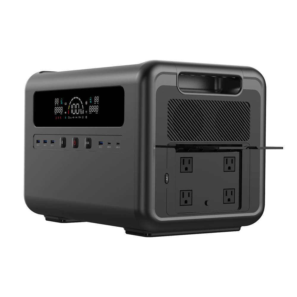 Outdoor Power For Camping - เครื่องกำเนิดพลังงานแสงอาทิตย์ 2400W, สถานีพลังงานแบบพกพาความจุขนาดใหญ่สำหรับสำรองไฟบ้าน ตั้งแคมป์กลางแจ้ง และกรณีฉุกเฉิน