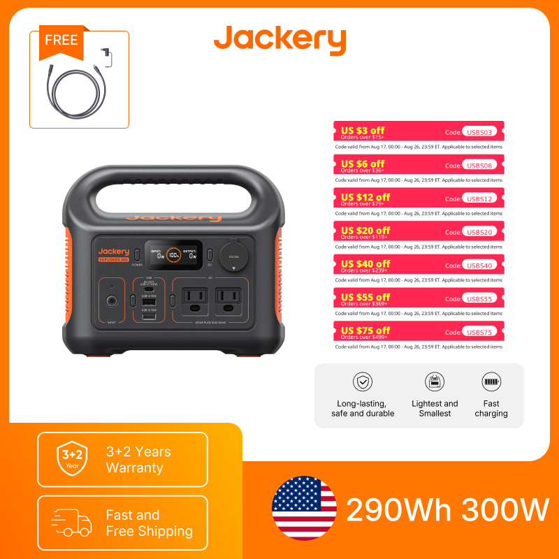 Outdoor Power Extension Cord - สถานีไฟฟ้าพกพา Jackery Explorer 300New พร้อมสายต่อ 5