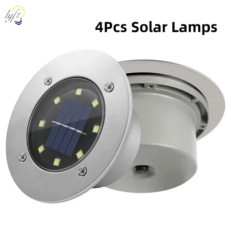 Outdoor Power Distribution Panel - 4ชิ้นไฟไฟติดสวนพลังงานแสงอาทิตย์กลางแจ้งโคมไฟชั้น8 LED ใต้ดิน, แผงพลังงานแสงอาทิตย์ไฟสปอตไลท์สวน